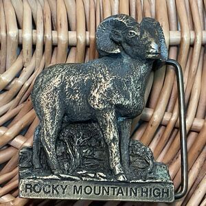 Denver Bighorn Sheep Belt Buckle “Rocky Mountain High" Ram 1979 Brass Colorado
